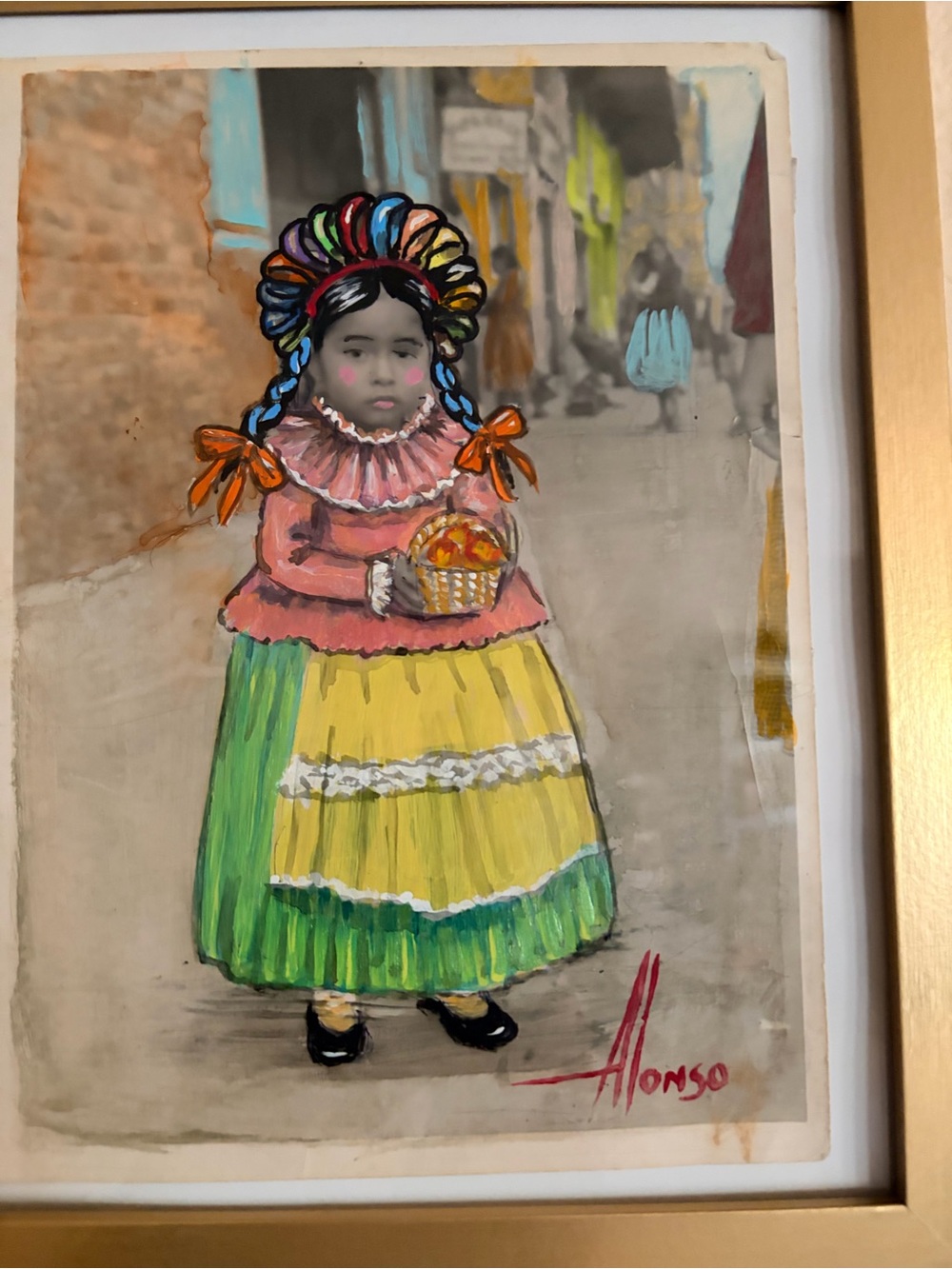 Hand-Painted Girl over old photograph by Alonzo (Mexico city)